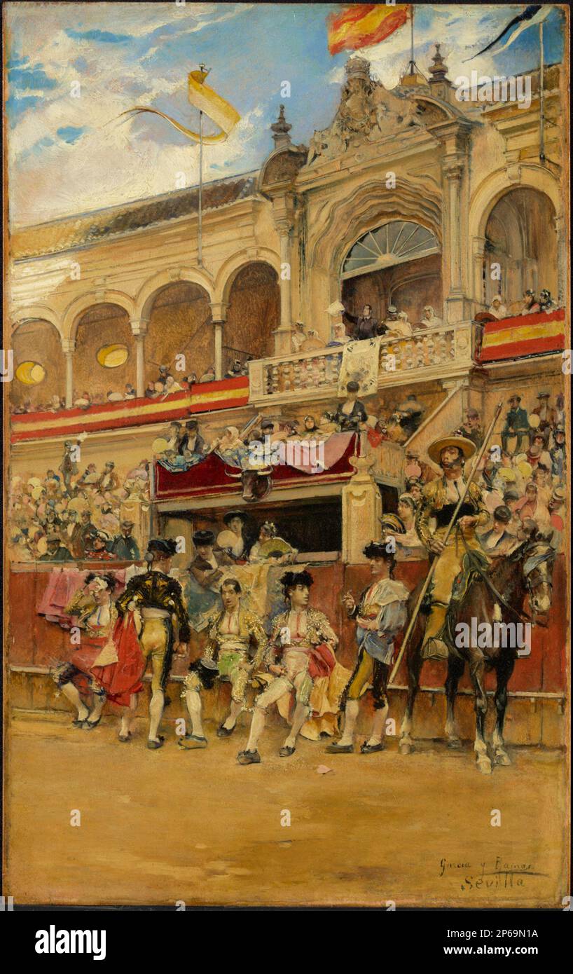 José García y Ramos, Inside the Bullring, c. 1880, oil on panel. Stock Photo