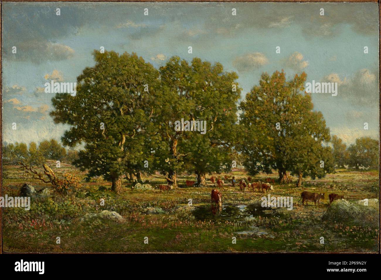Théodore Rousseau, Landscape with Cows and Oaks, c. 1860, oil on panel. Stock Photo