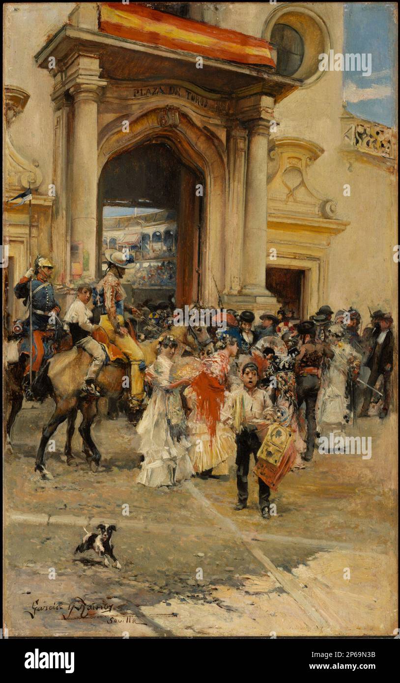 José García y Ramos, Outside the Bullring, c. 1880, oil on panel. Stock Photo
