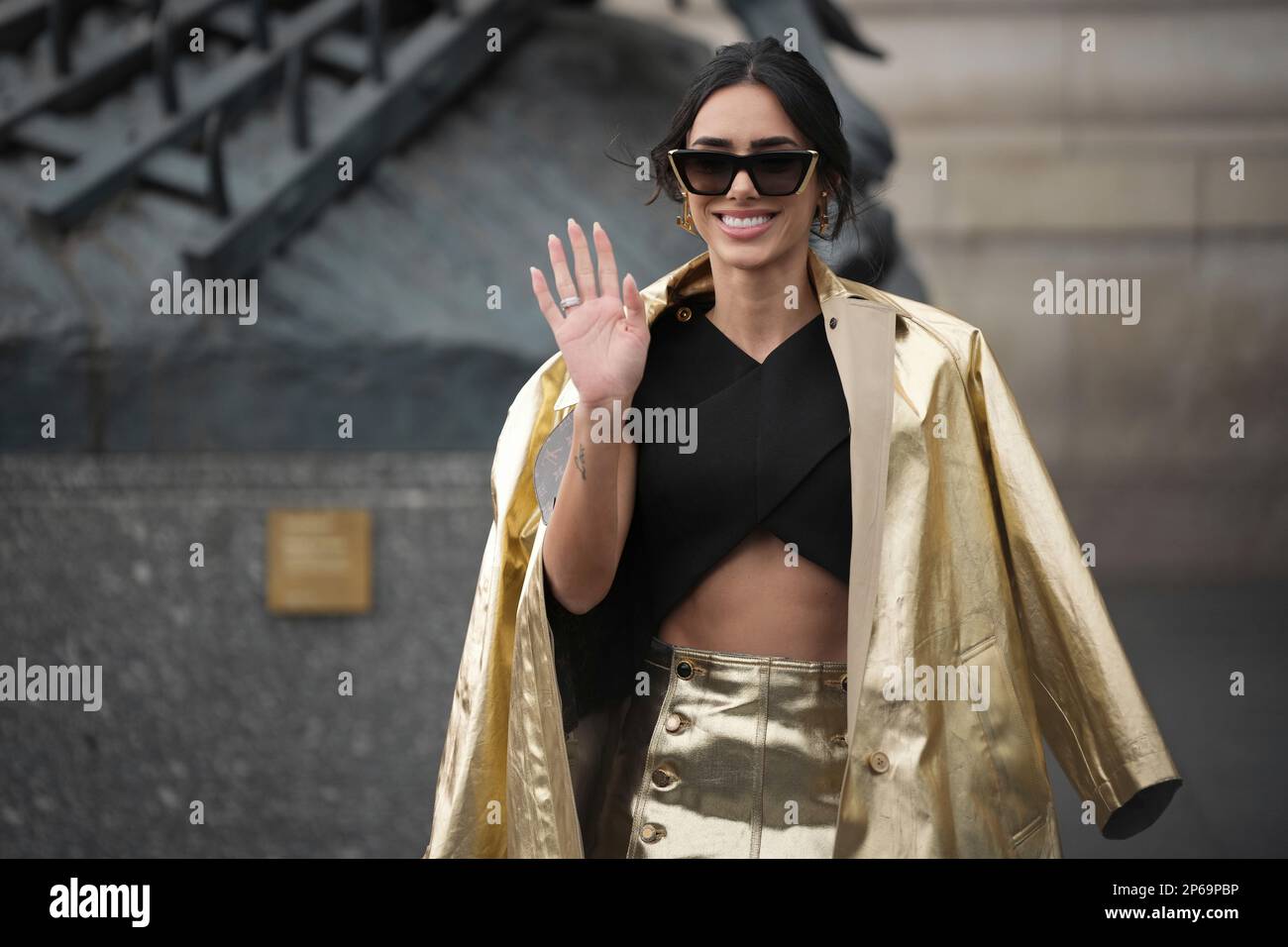 Bruna Biancardi arrives for the Louis Vuitton Fall/Winter 2023-2024