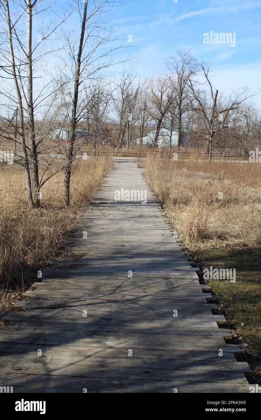 Rebuilt Northwest Plank Road, also known as the Milwaukee Plank Road, on the original route in Glenview, Illinois Stock Photo
