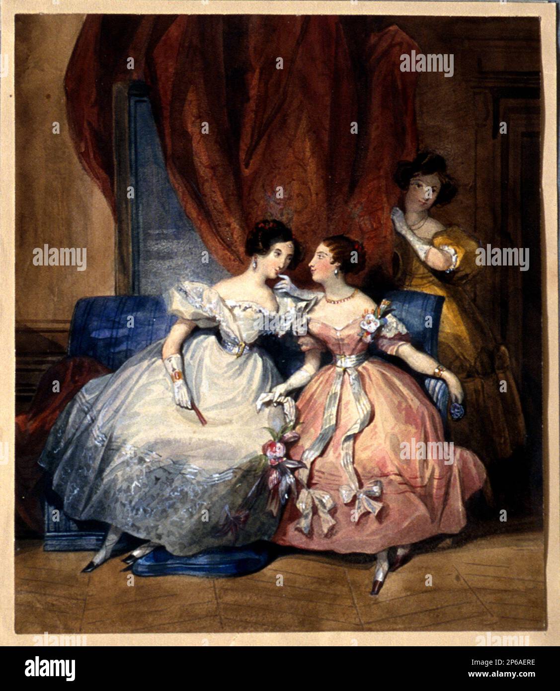 Tony Johannot, Three Women, 1838, gouache over pencil on paper. Stock Photo