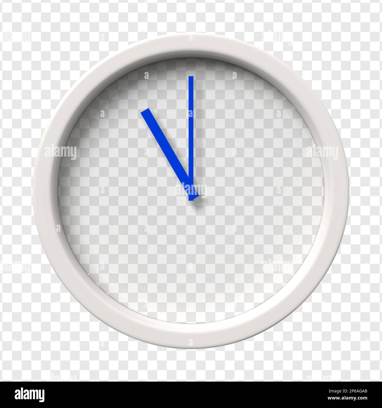 Realistic Wall Clock. Eleven oclock am or pm. Transparent face. Blue
