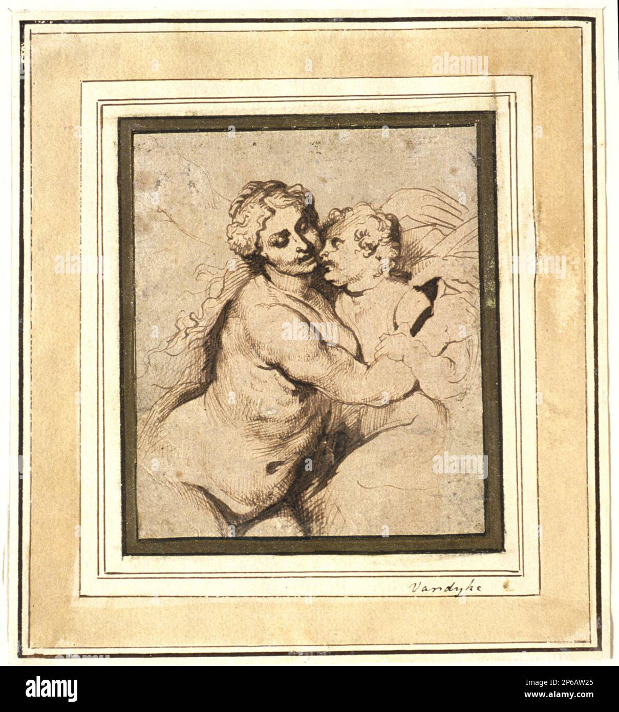 Peter Paul Rubens, Venus and Cupid, 1617–1618, pen and brown ink and gray wash on paper. Stock Photo