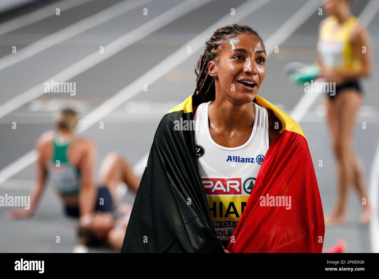 Istanbul, Turkey, 3 March 2023. Arialis Martinez of Portugal reacts in 60m  Women Final race during