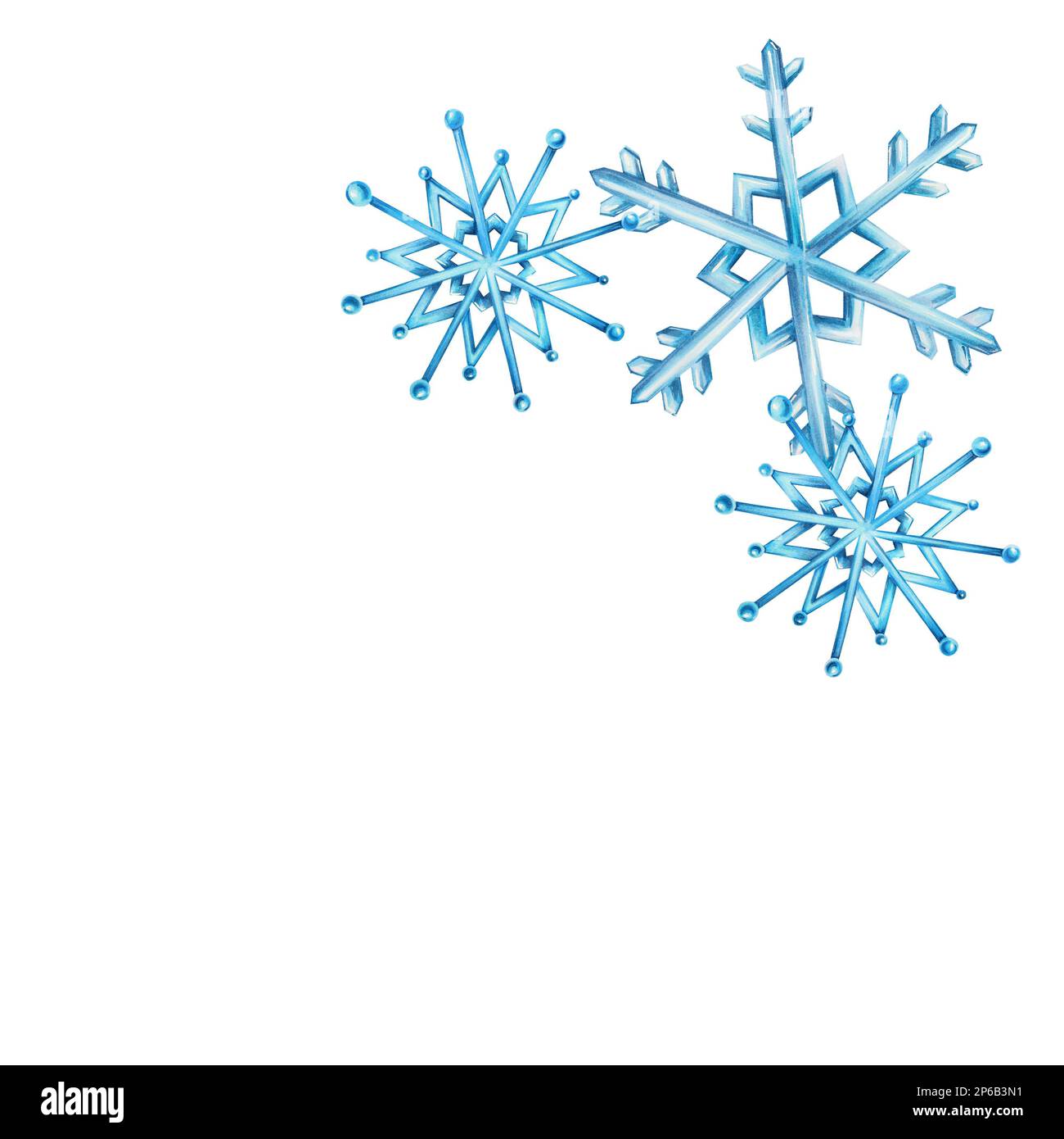 Watercolor frame with snowflakes. Hand painting clipart on a white