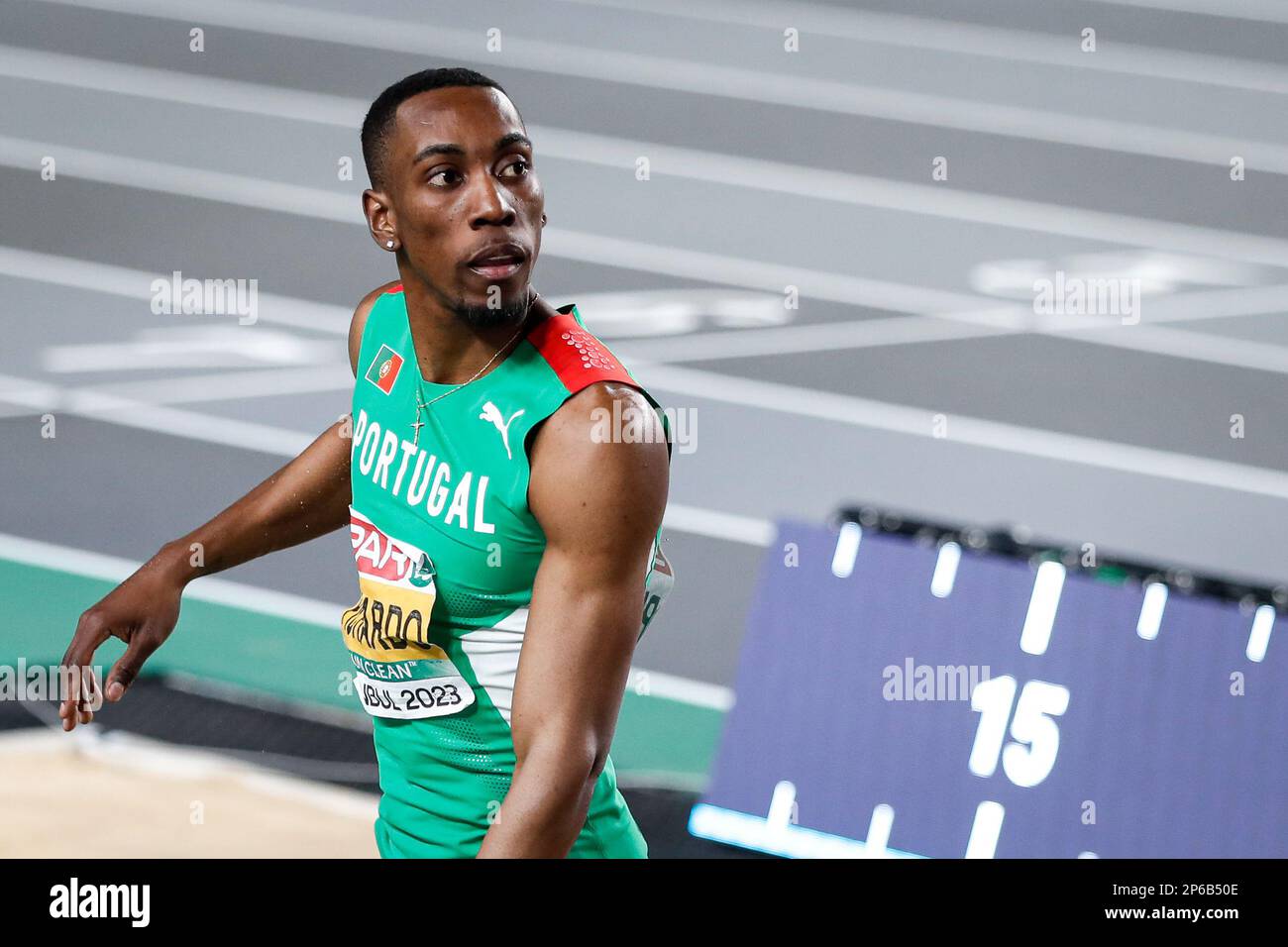 Istanbul, Turkey, 3 March 2023. Arialis Martinez of Portugal reacts in 60m  Women Final race during