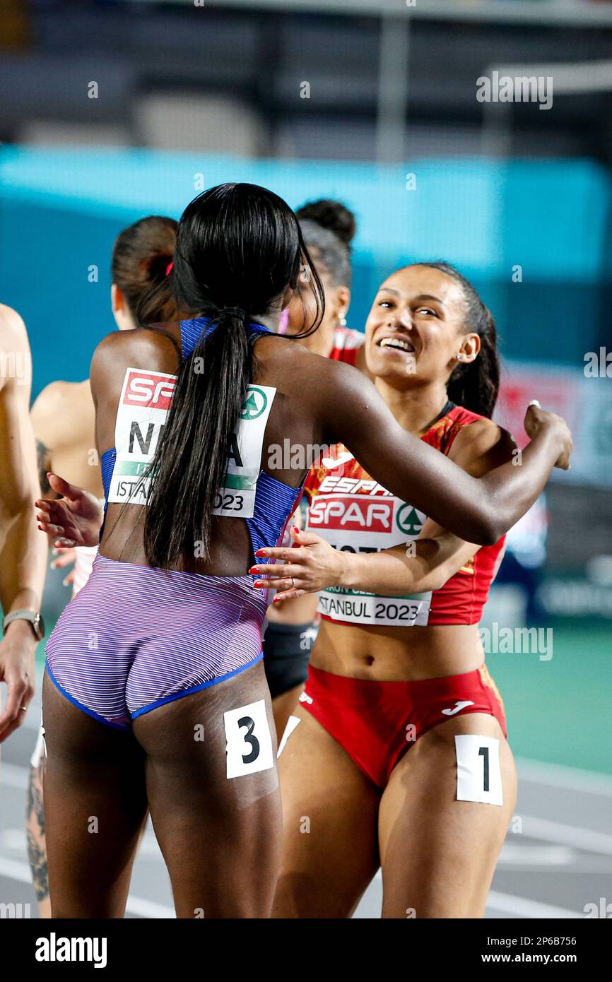 Istanbul, Turkey, 3 March 2023. Arialis Martinez of Portugal reacts in 60m  Women Final race during