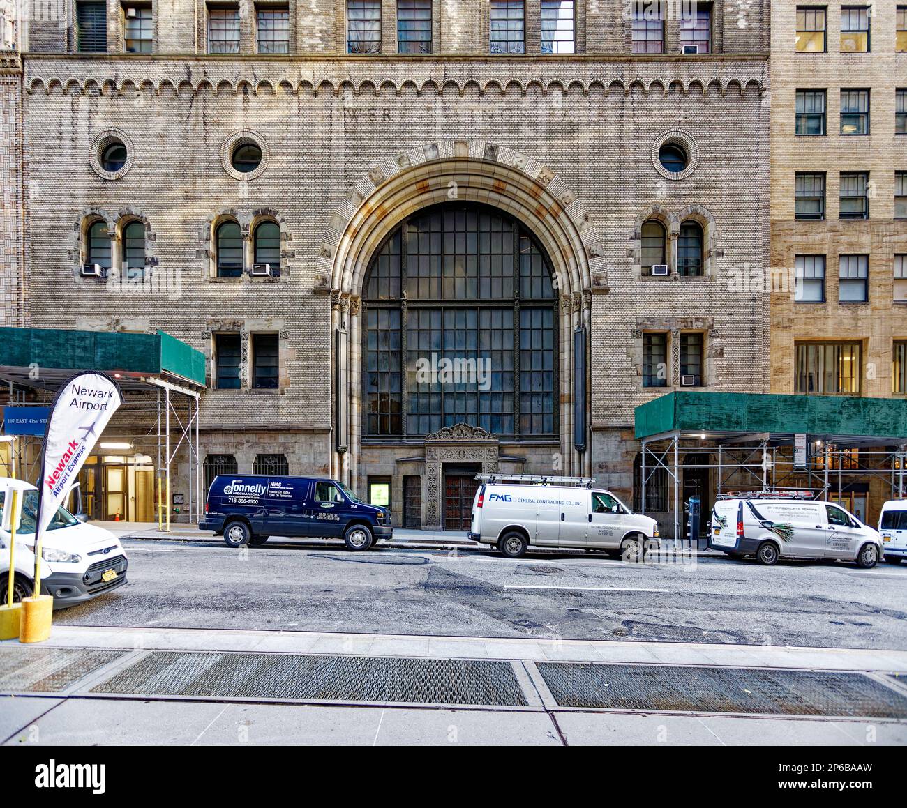 New York City designated landmark Bowery Savings Bank has its main entrance on East 42nd Street; these details are from the rear (East 41st Street). Stock Photo
