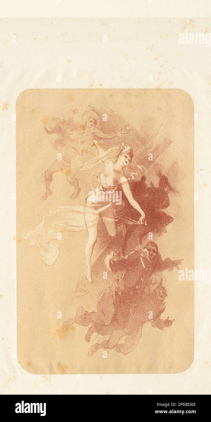 Jules Chéret, Farandole, c. 1885-1895, lithograph in sanguine and white on beige paper. Stock Photo