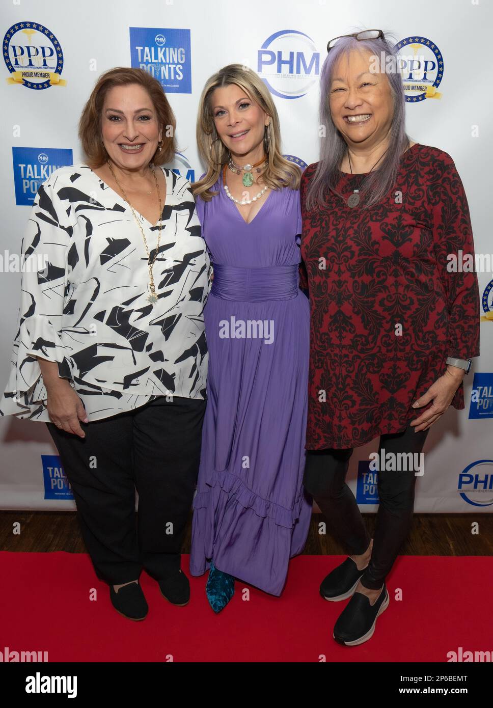 Laura Geller, Dr Robi Ludwig and May Pang attend Preferred Health Magazine winter cover launch of Dr Robi Ludwig and Frankie Cutlass at Tudor City Steakhouse in New York, NY on March 6, 2023 (Photo by David Warren /Sipa? USA) Credit: Sipa USA/Alamy Live News Stock Photo