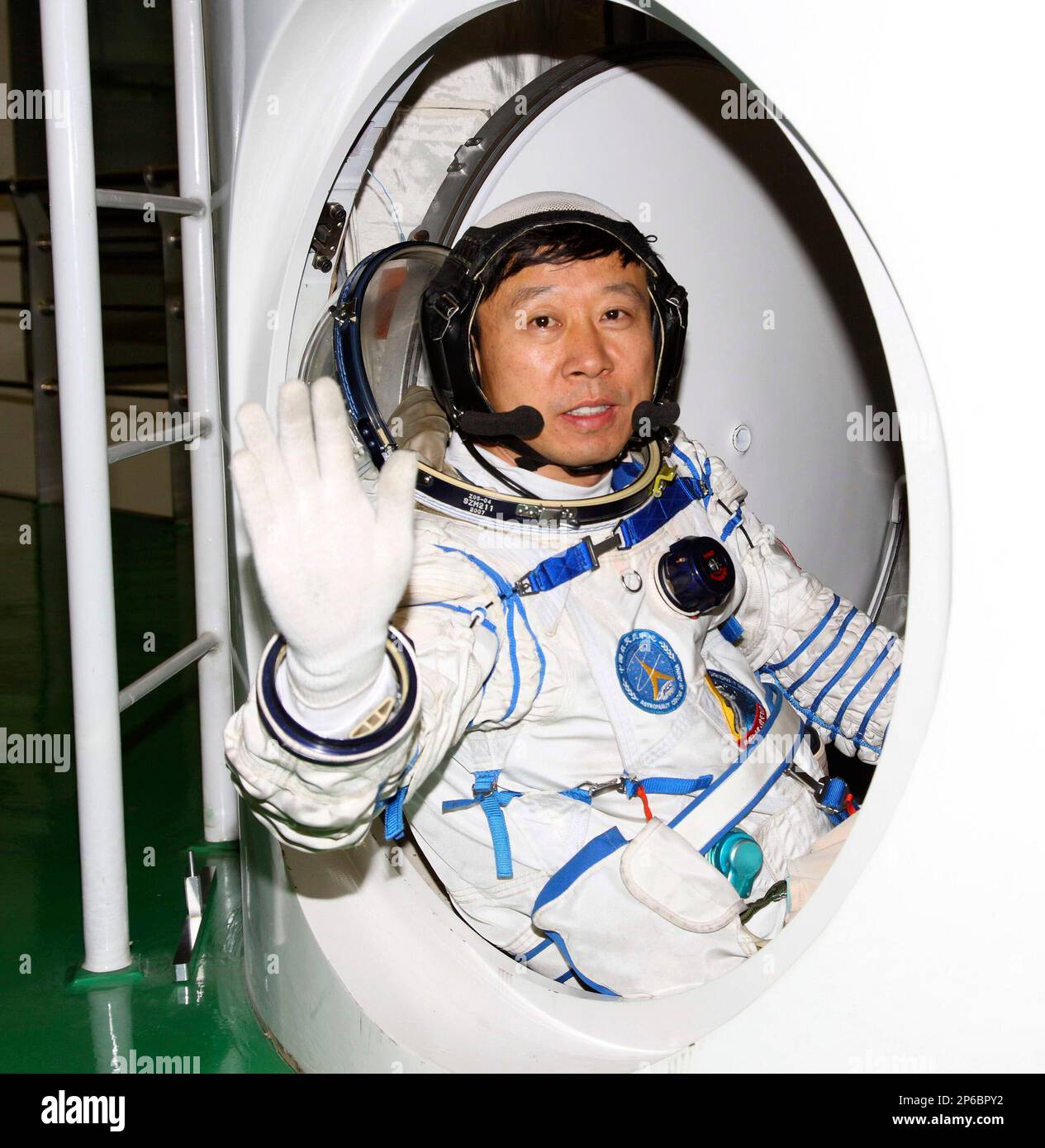 Chinese astronaut Liu Wang waves hands during a training session in ...