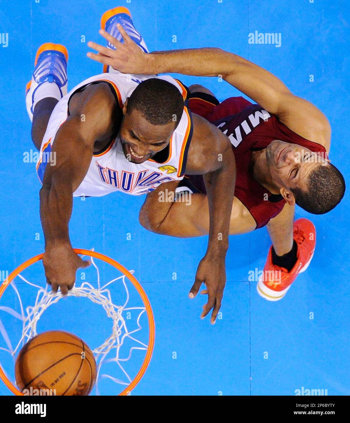 Oklahoma City Thunder Power Forward Serge Ibaka 9 From Republic Of Congo Dunks Miami Heat 2388