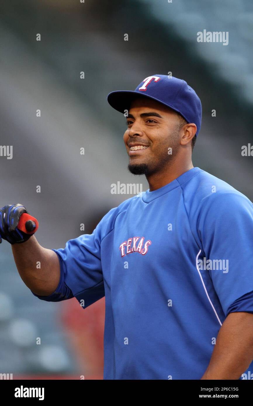 Nelson Cruz #17 of the Texas Rangers before a game against the Los Angeles  Angels at Angel Stadium on June 2, 2012 in Anaheim,California. Los Angeles  defeated Texas 3-2.(Larry Goren/Four Seam Images
