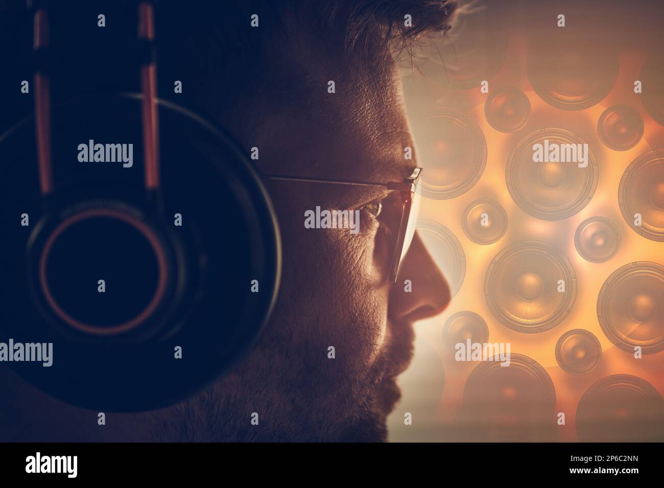 Professional Audio Technician with Headphones Concept Industrial Theme