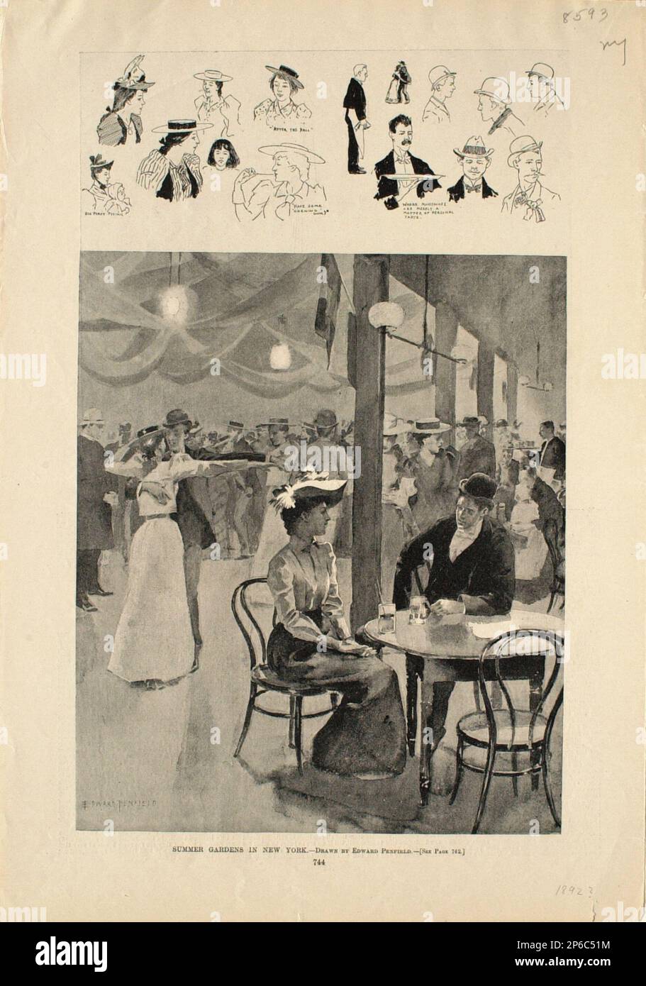 Edward Penfield, Summer Gardens in New York, 1892, wood engraving on