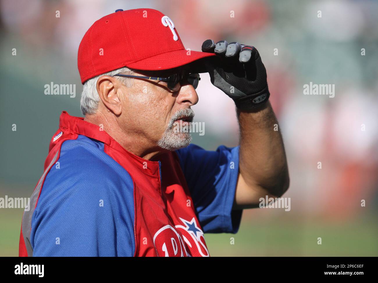 Philadelphia Phillies first base coach Sam Perlozzo (2). Philadelphia