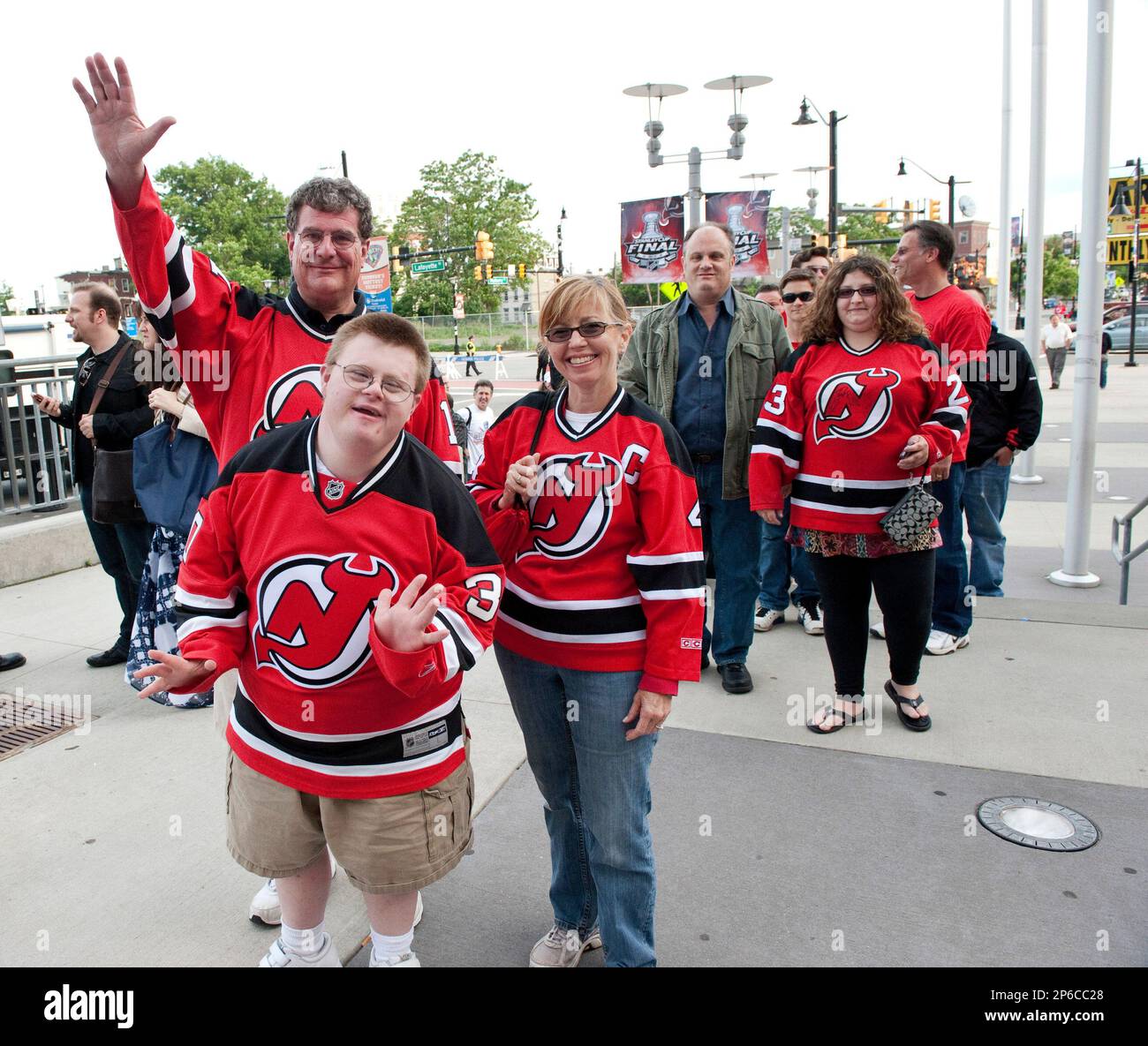 June 02 2012: New Jersey Devils' fans wait in line to enter Game 2 of the  2012 Stanley Cup Finals at the Prudential Center in Newark, New Jersey  between the New Jersey