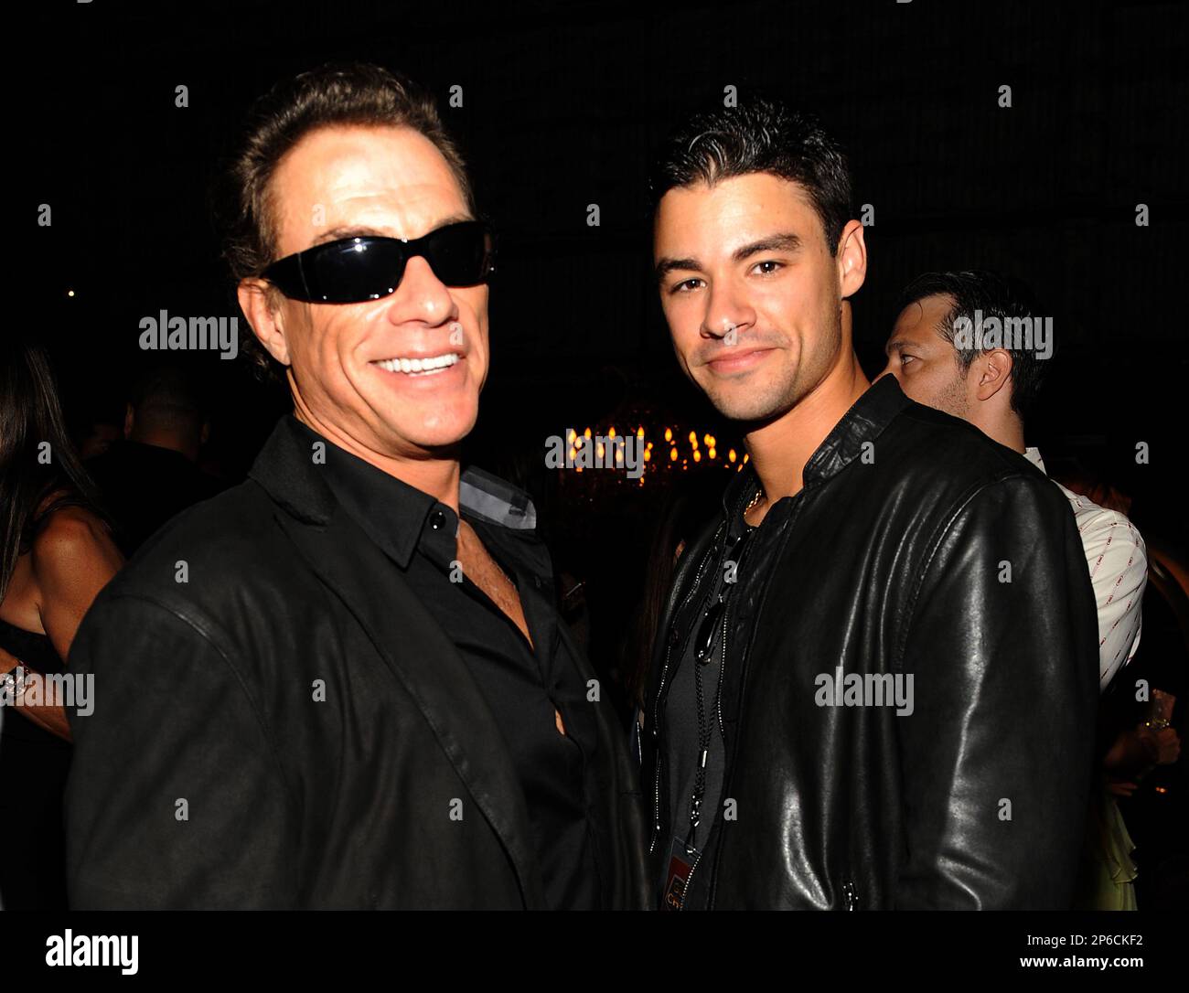 CULVER CITY, CA - JUNE 2: Actor Jean-Claude Van Damme (L) and son  Kristopher Van Varenberg backstage at Spike TV's Guys Choice Awards 2012 at  Sony Pictures Studios on June 2, 2012