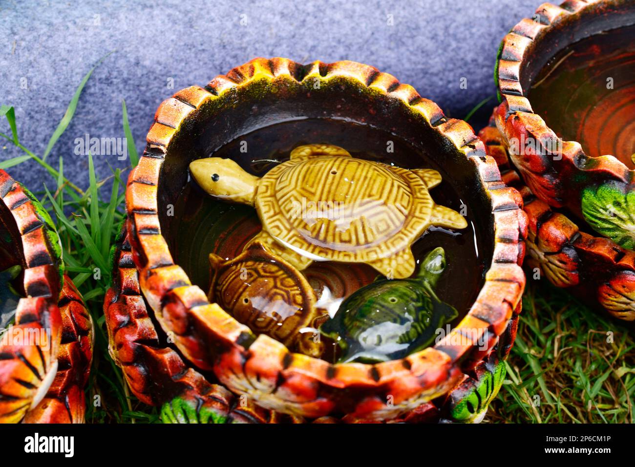 Fengshui turtle with pot for good luck and bright future Stock Photo