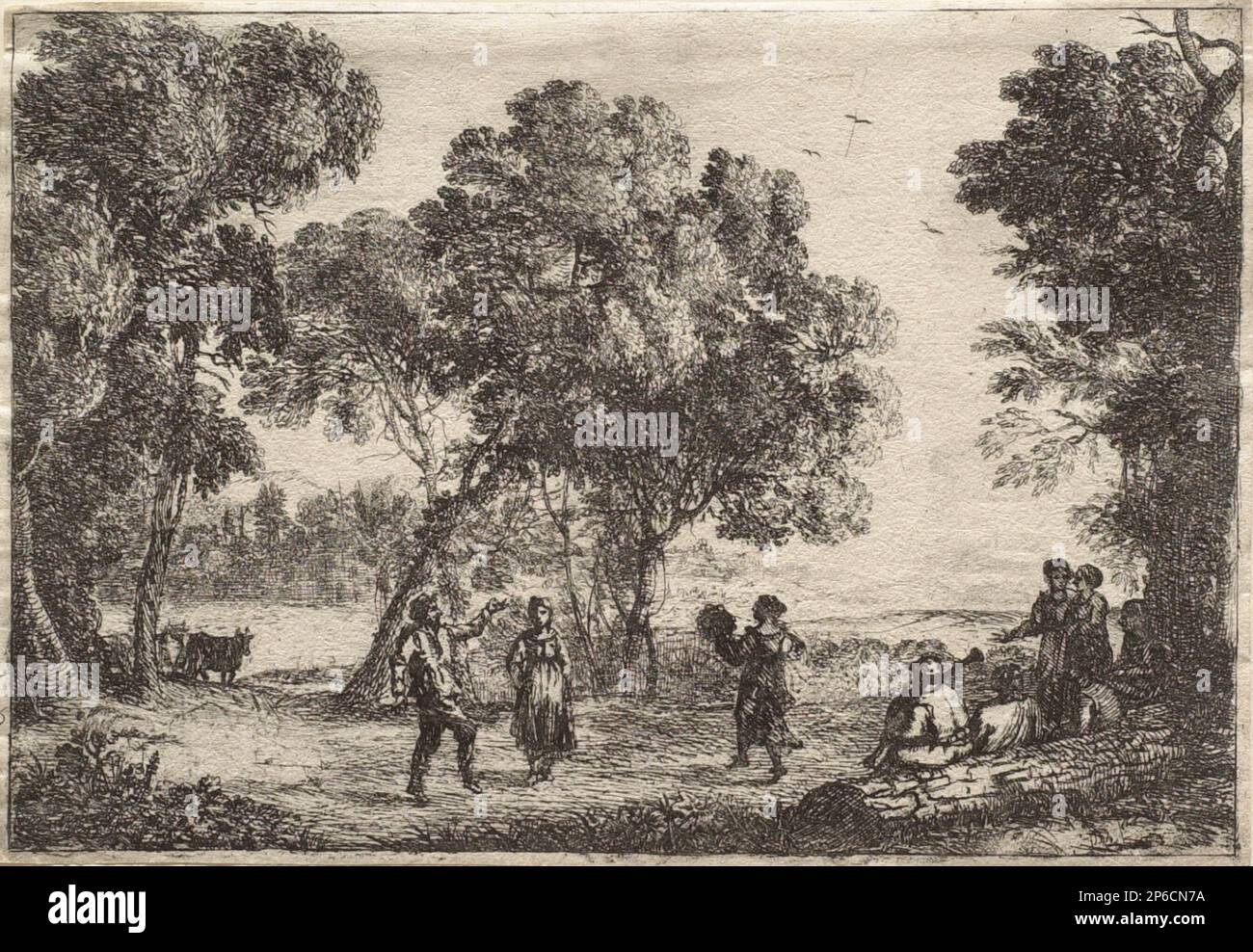 Claude Lorrain, Dance under the Trees, 1651, etching on paper. Stock Photo