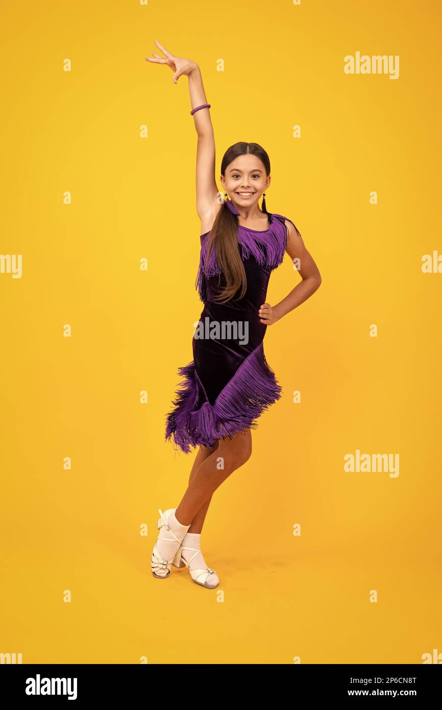 Dance school, teenager child ballroom dancer. Teen girl in ballroom