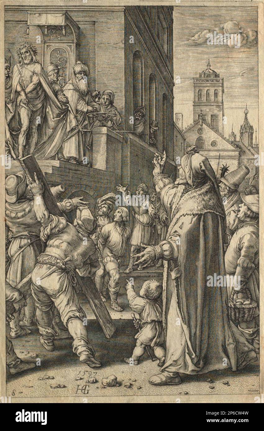 After Hendrick Goltzius, Burial of Christ, engraving. Stock Photo