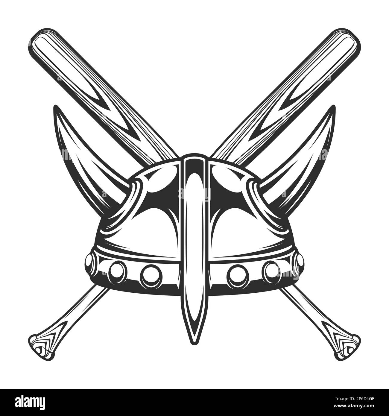 Viking helmet with baseball bat club emblem design elements template in