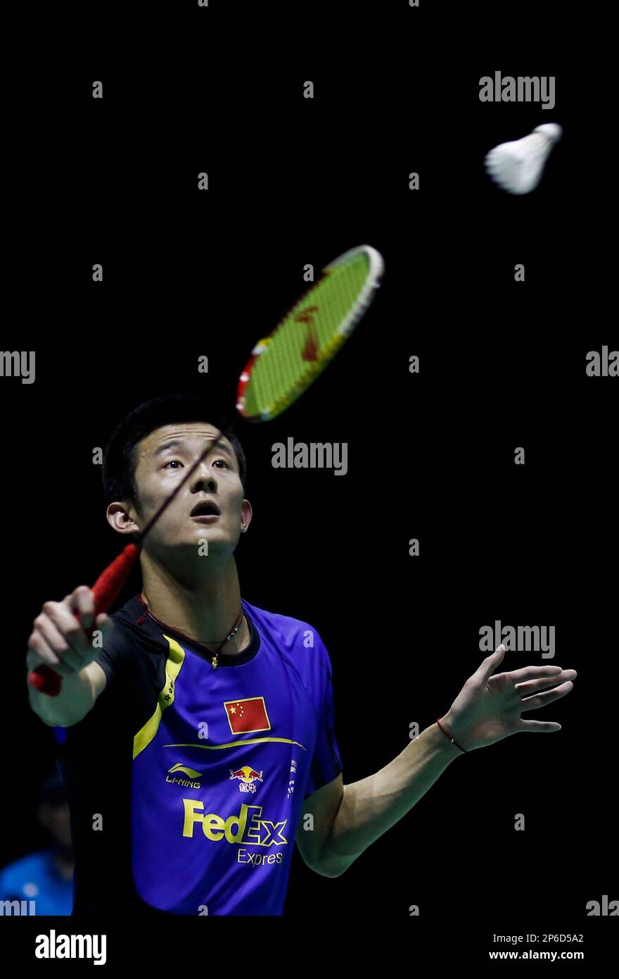 Chinas Chen Long returns a shot during a match against South Koreas Shon Wan Ho at the Thomas Cup badminton championship final in Wuhan in central Chinas Hubei province on Sunday, May