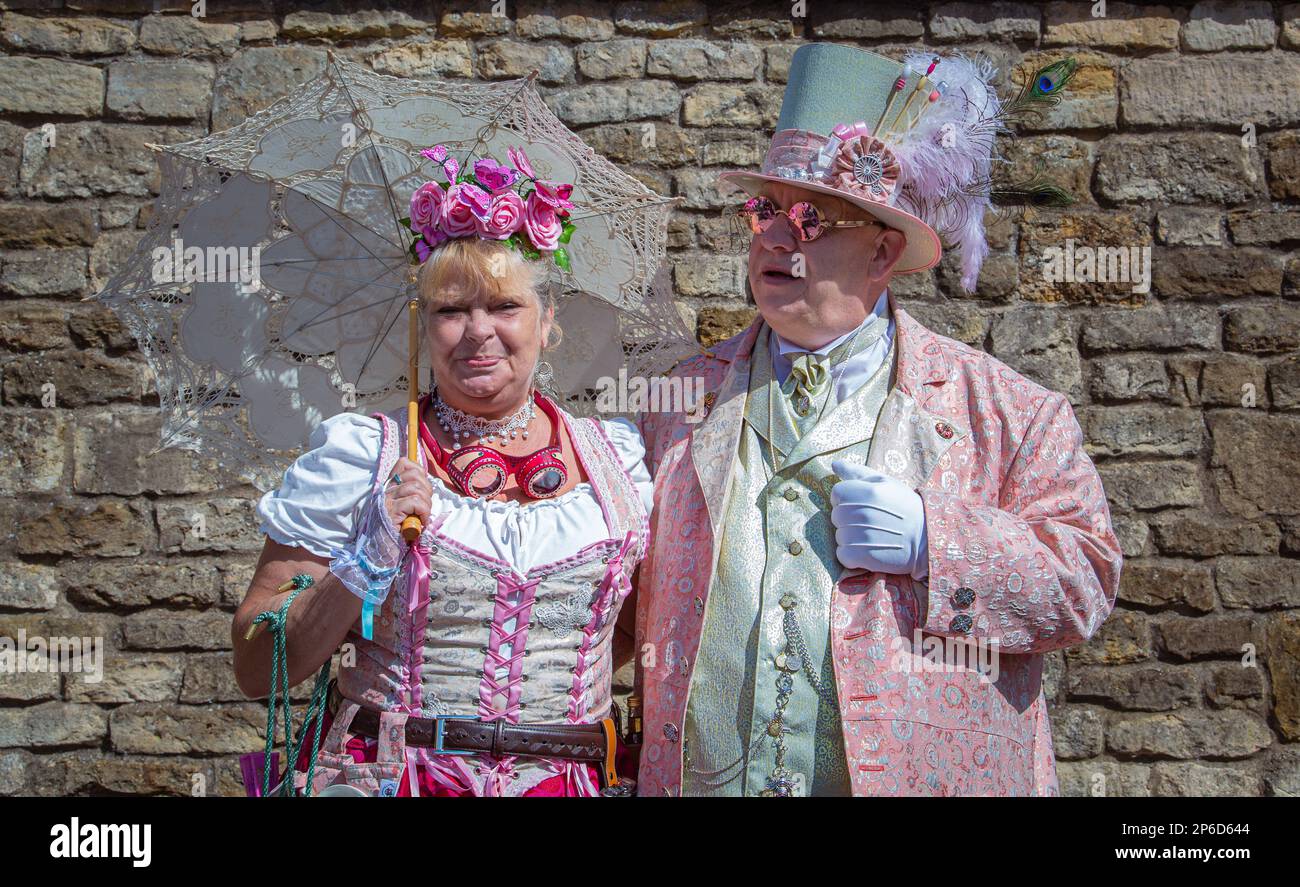 Portrait of a stylish middle aged steampunk couple. Stock Photo