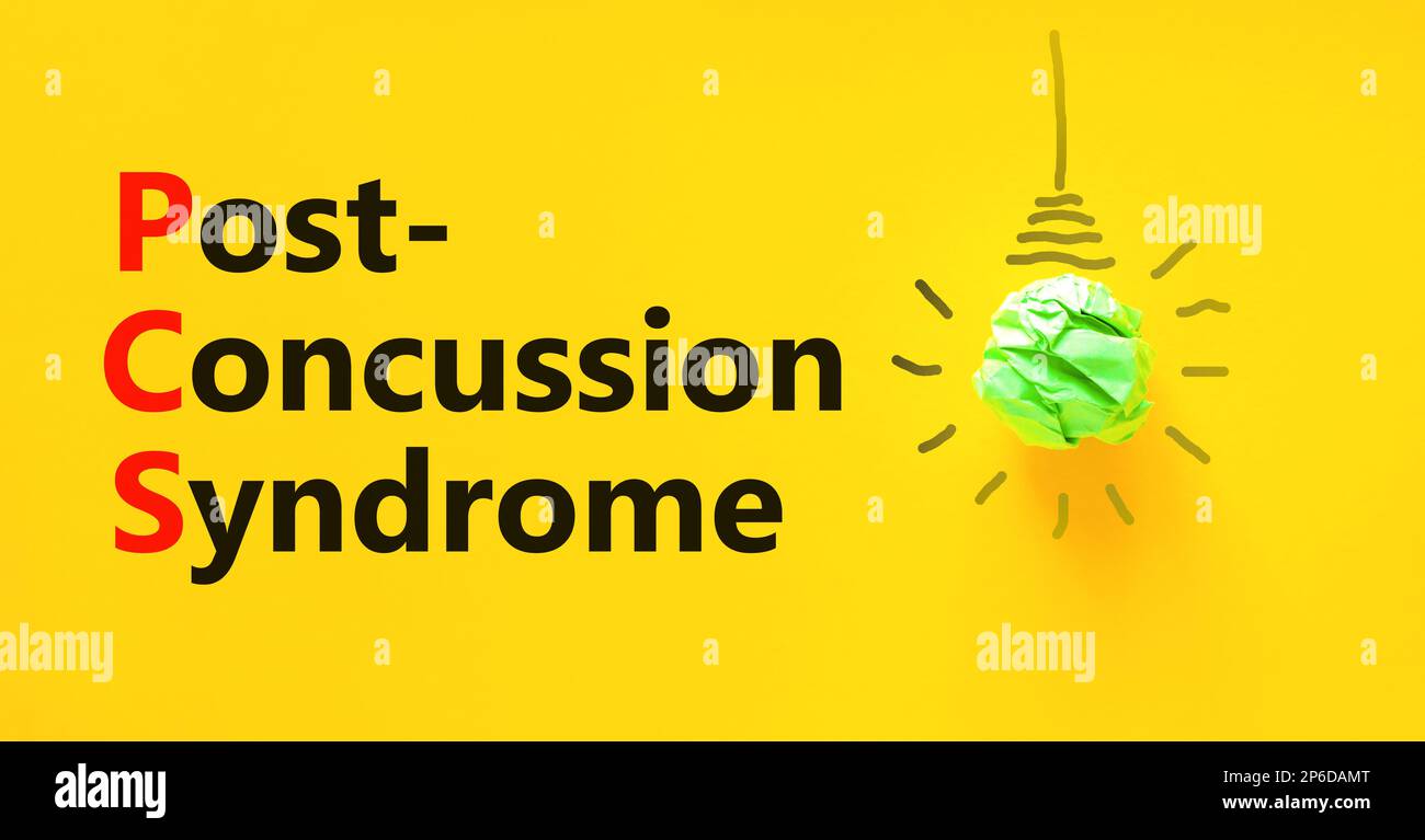 PCS postconcussion syndrome symbol. Concept words PCS postconcussion syndrome on yellow paper