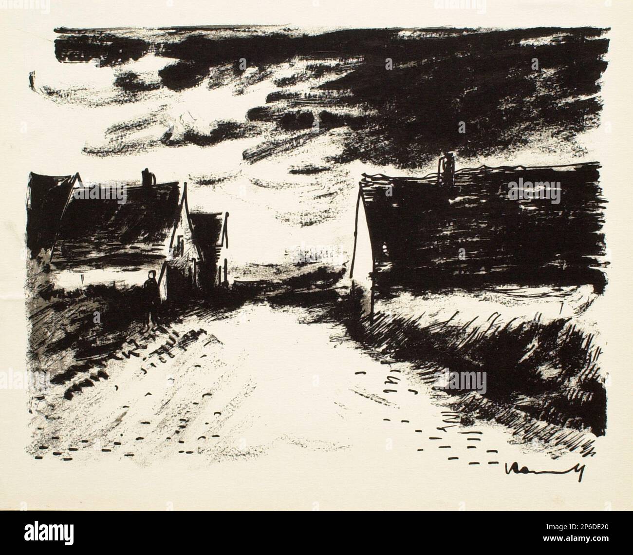 Maurice de Vlaminck, House in Beaune, 1886–1958, lithograph on paper. Stock Photo