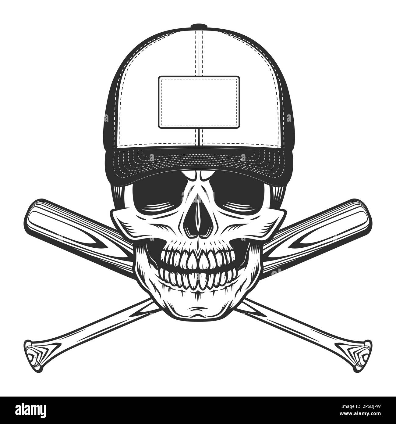 Skull in cap with baseball bat club emblem design elements template in