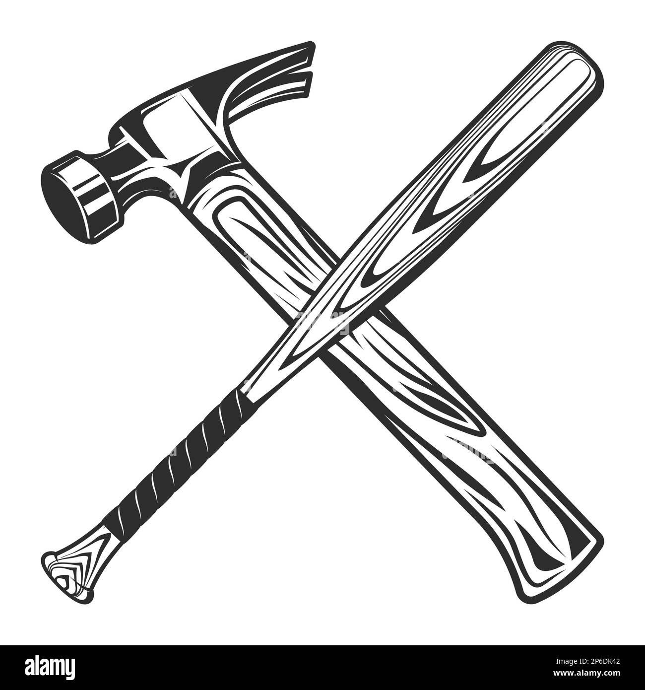 Construction hammer with baseball bat club emblem design elements