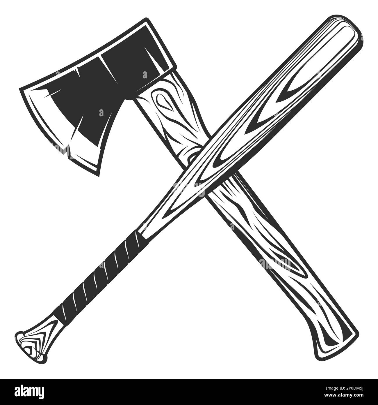 Lumberjack axe with baseball bat club emblem design elements template