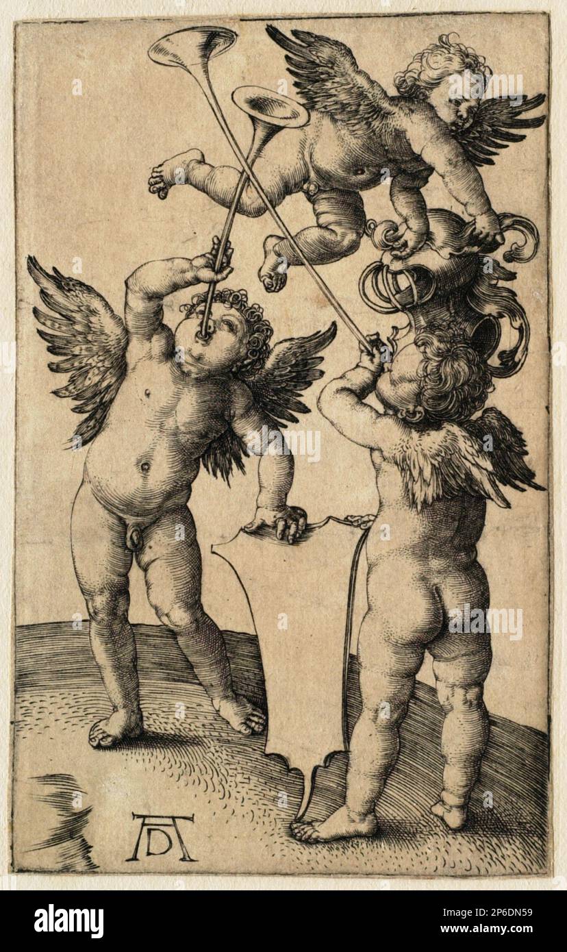 Paul De la Houve, The Three Genii, 1500–1501, engraving on paper. Stock Photo