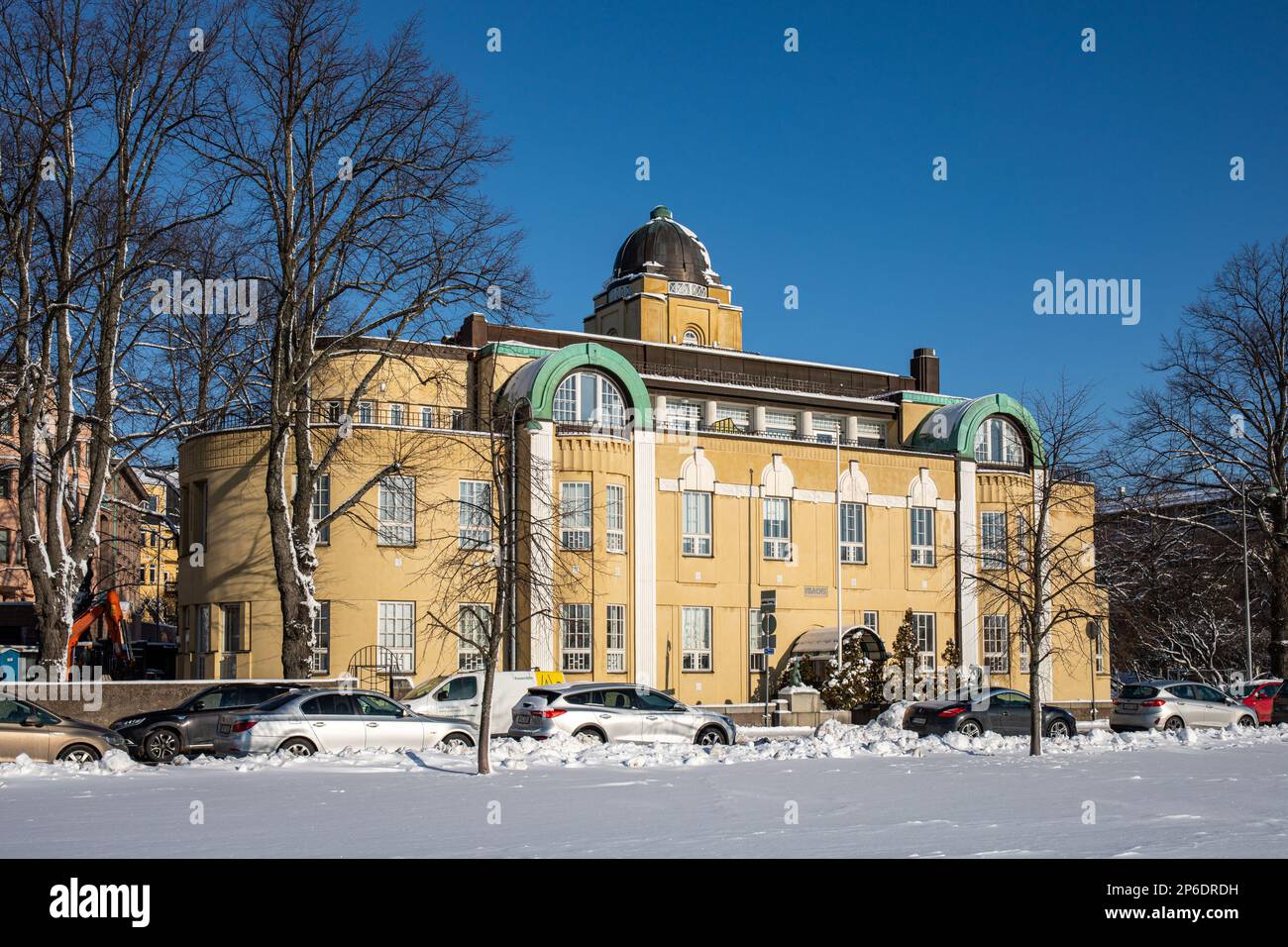 Jugend style nursing home Villa Ensi, build in 1912 and designed by Selim A. Lindqvist, against clear blue sky in Eira district of Helsinki, Finland Stock Photo