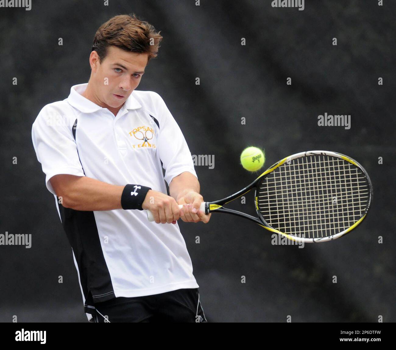 Topsail tennis player Kirk Roberts competes against Carrboro against  Carrboro against Carrboro in the fourth round of NCHSAA Class 2A tennis  playoffs in Hampstead, N.C., Friday, May 18, 2012. (AP Photo/The Star-News,