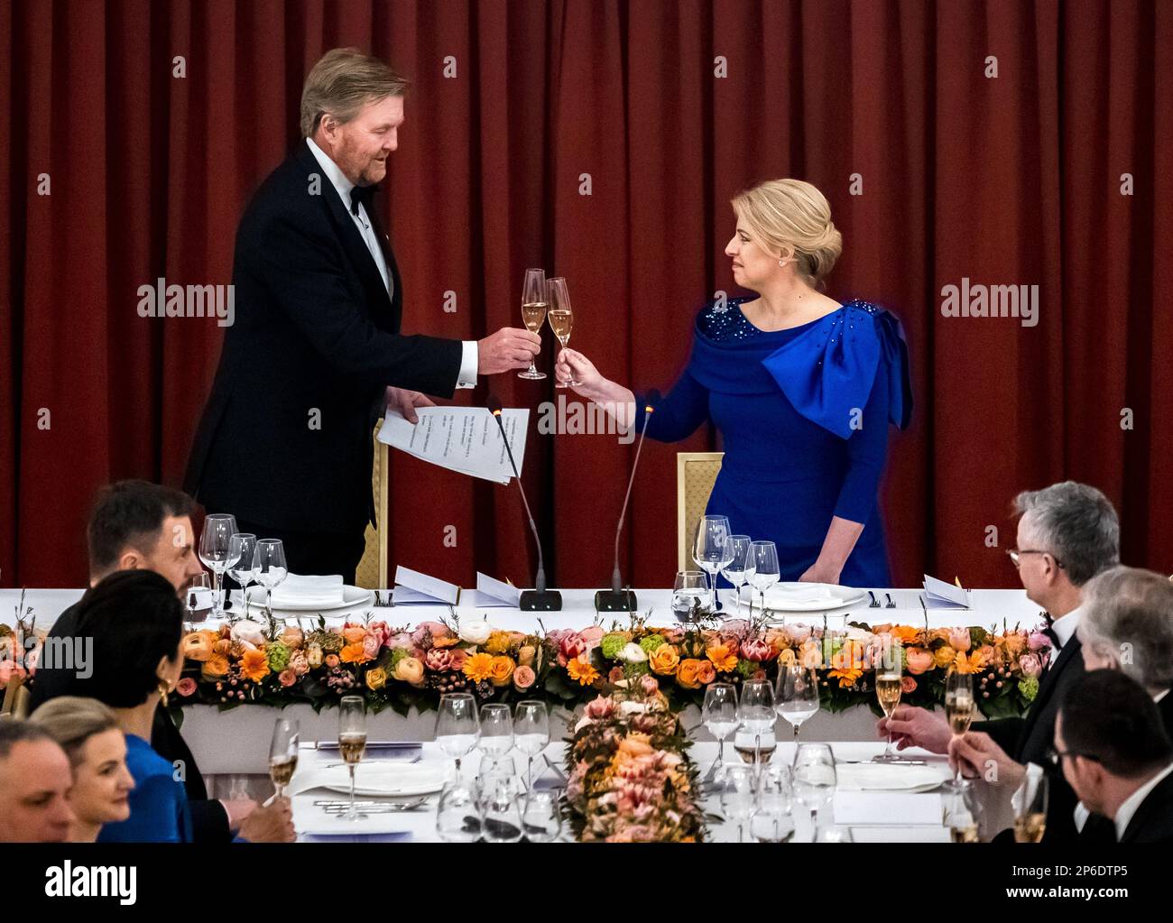 BRATISLAVA - King Willem-Alexander toasts during the state banquet on the first day of the three-day state visit to Slovakia. ANP REMKO DE WAAL netherlands out - belgium out Stock Photo