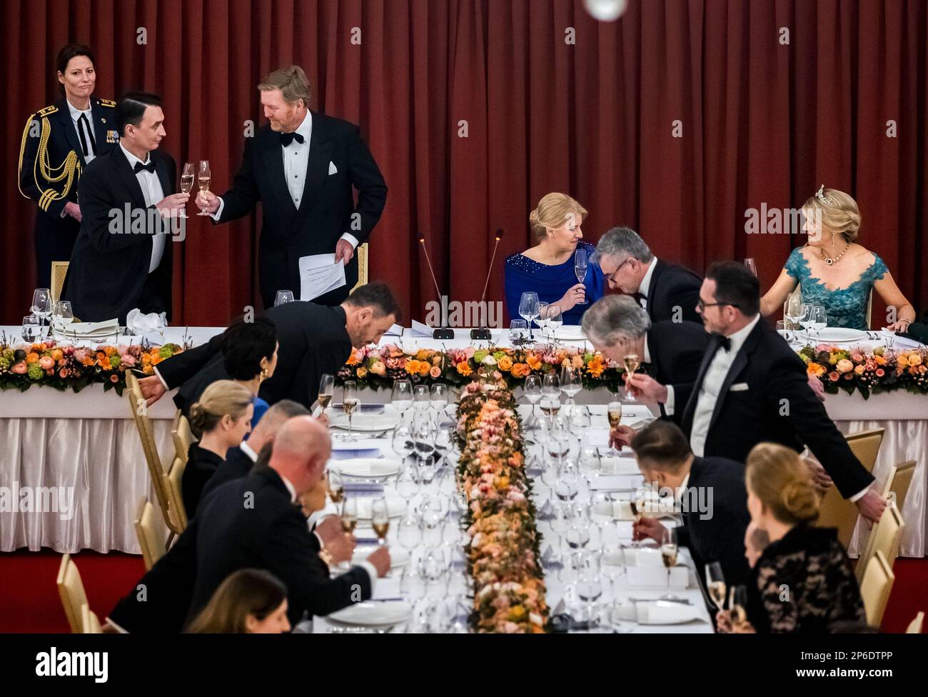 BRATISLAVA - King Willem-Alexander toasts during the state banquet on the first day of the three-day state visit to Slovakia. ANP REMKO DE WAAL netherlands out - belgium out Stock Photo