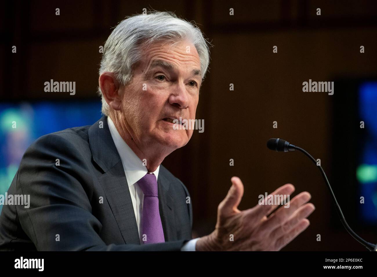 Jerome H. Powell, Chairman, Board of Governors of the Federal Reserve System, appears before a Senate Committee on Banking, Housing, and Urban Affairs hearing to examine the Semiannual Monetary Policy Report to the Congress, in the Hart Senate Office Building in Washington, DC, Tuesday, March 7, 2023. Credit: Rod Lamkey/CNP /MediaPunch Stock Photo