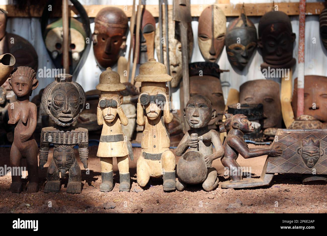 Wooden African souvenirs in a roadside shop Stock Photo Alamy