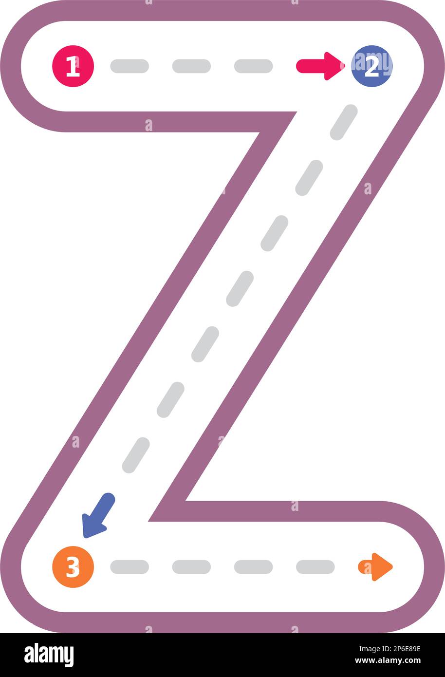 Tracing alphabet letter Z uppercase prewriting dotted line element for