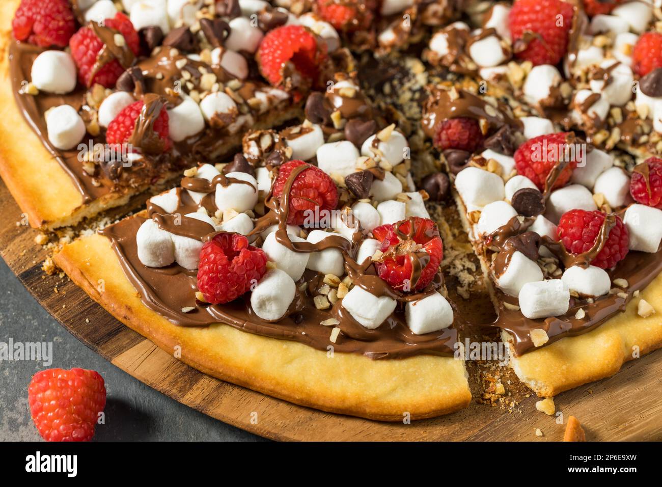 Homemade Sweet Chocolate Hazelnut Pizza Pastry with Marshmallows and