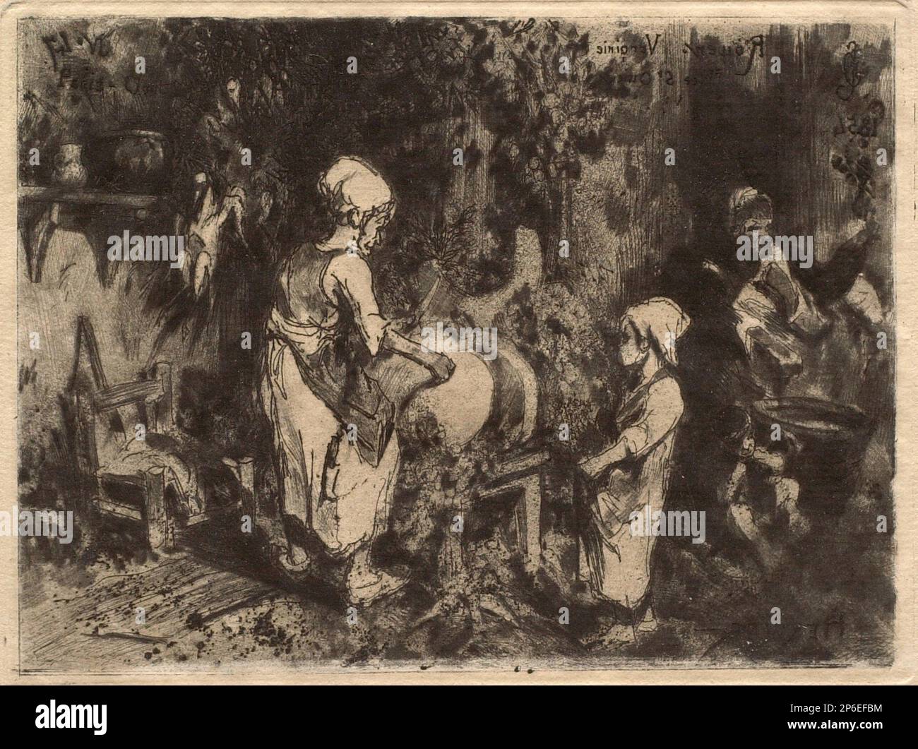 Louis Adolphe Hervier, Interieur de Ferme, 1854, etching, aquatint