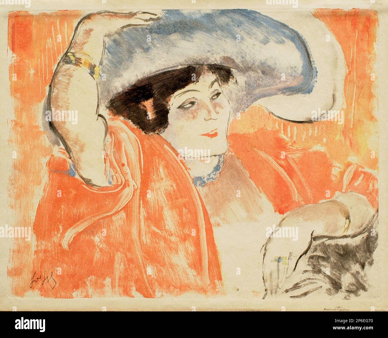 Louis Legrand, Femme au grand chapeau, c. 1900, color monotype on wove ...