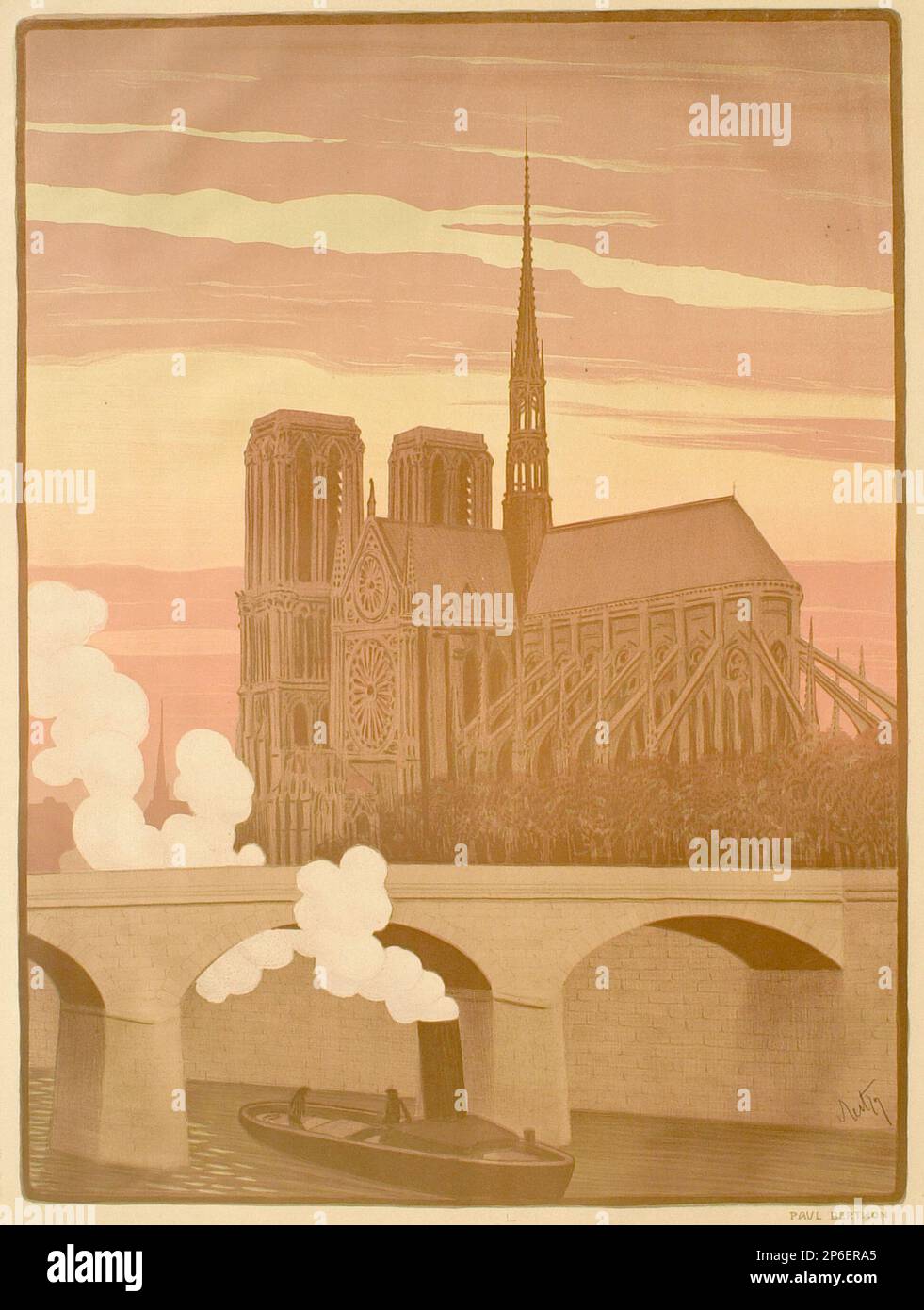 Paul Berthon, The Apse of Notre Dame de Paris Seen from the Seine, 1900, lithograph with three stones on paper. Stock Photo