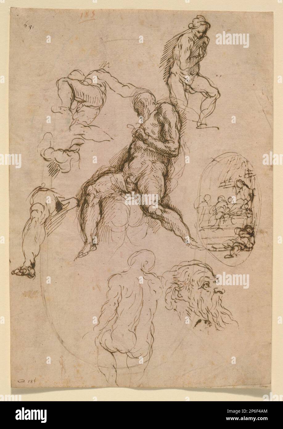 jacopo palma il giovane sheet of studies for painting in the salone del maggior consiglio ducal palace venice c 1578 pen and brown ink on laid paper 2P6F4AM