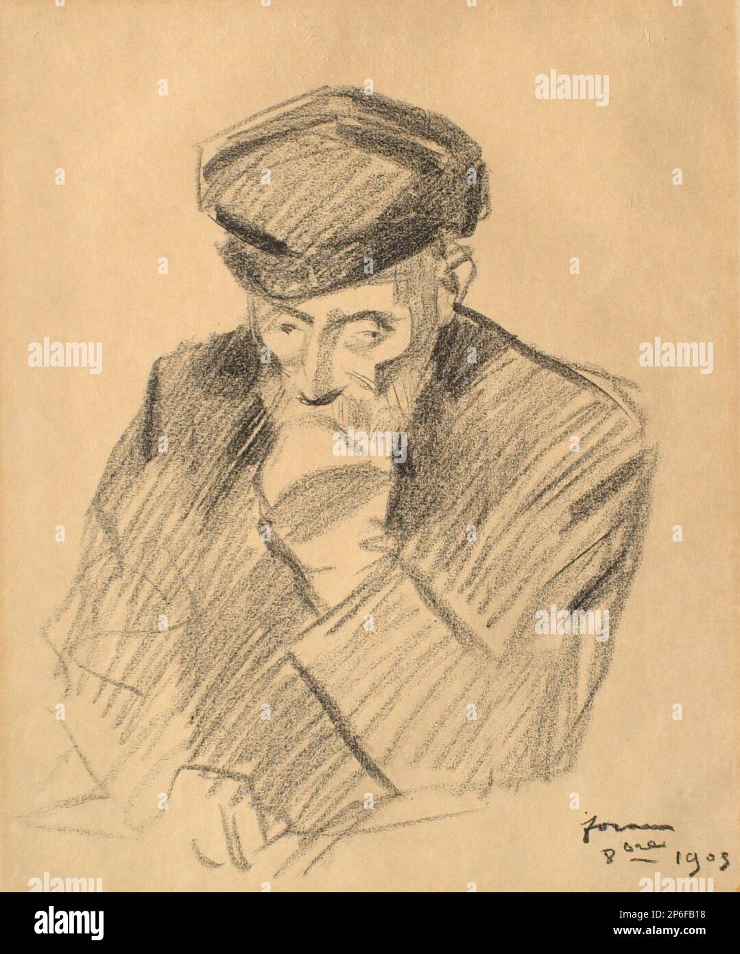 Jean Louis Forain, Portrait of Pierre Auguste Renoir, Painter, 1905, lithograph on paper. Stock Photo