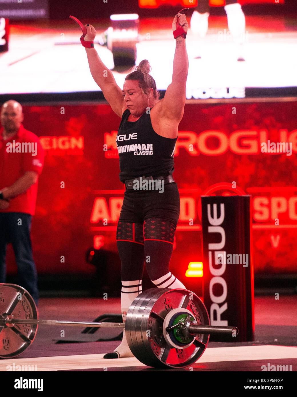Columbus, Ohio, United States. 4th Mar, 2023. Donna Moore (GBR) competes in the Elephant Bar Deadlift at the Arnold Strongwoman Classic in Columbus, Ohio. Credit: Brent Clark/Alamy Live News Stock Photo